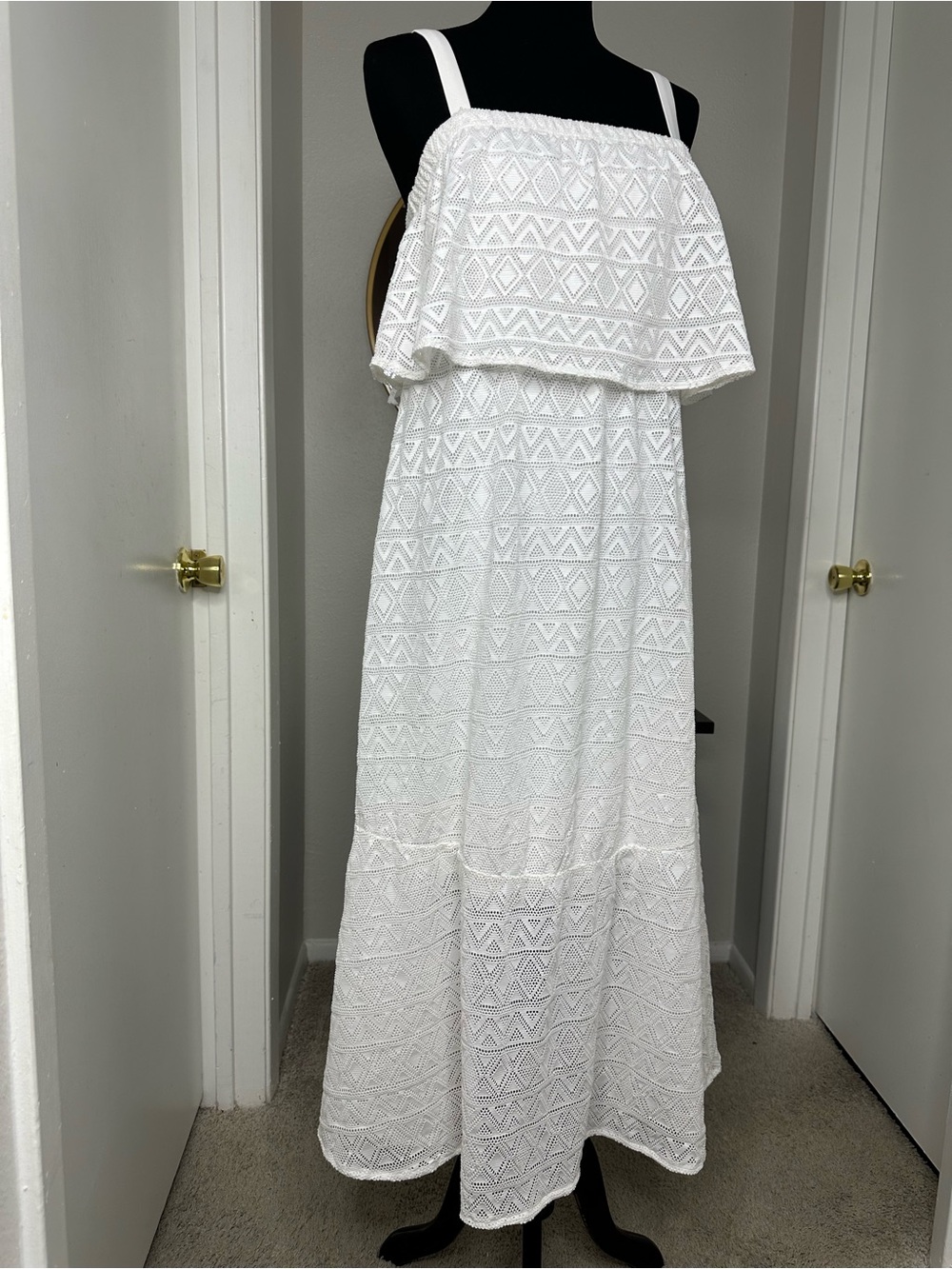 Soft Surroundings White Lace Maxi Dress with Ruffle Overlay